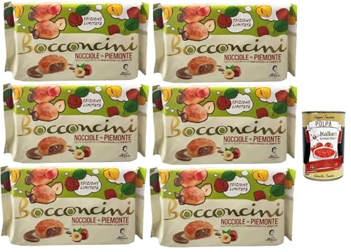 Matilde Vicenzi millefoglie Bocconcini con Crema alle Nocciole IGP,Blätterteigbacken,knusprige und zarte,süße Snack, gefüllt mit Mit Piedmont Haselnusscreme IGP 6x 100g + Italian gourmet polpa 400g von Italian Gourmet E.R.