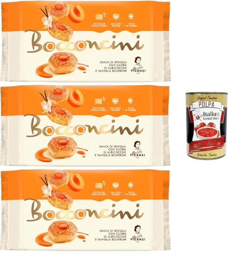 Matilde Vicenzi millefoglie Bocconcini di Albicocche e Vaniglia ,Blätterteigbacken,knusprige und zarte,snack gefüllt von Aprikosen und Vanille -Bourbon creme 3x 90g + Italian gourmet polpa 400g von Italian Gourmet E.R.