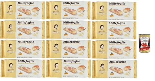 Matilde Vicenzi millefoglie snack alla crema pasticcera, Blätterteigbacken, knusprige und zarte, snack gefüllt von Pudding creme 12x 125g + Italian gourmet polpa 400g von Italian Gourmet E.R.