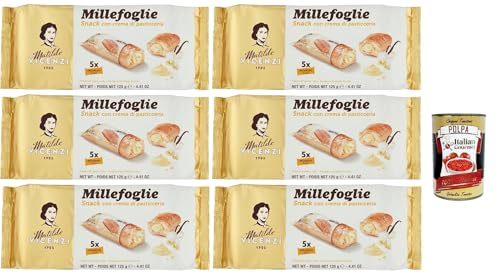 Matilde Vicenzi millefoglie snack alla crema pasticcera, Blätterteigbacken, knusprige und zarte, snack gefüllt von Pudding creme 6x 125g + Italian gourmet polpa 400g von Italian Gourmet E.R.