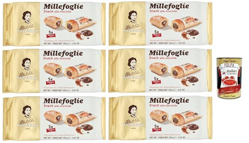 Matilde Vicenzi millefoglie snack alla nocciola , Blätterteigbacken, knusprige und zarte, snack gefüllt von Haselnusscreme 6x 125g + Italian gourmet polpa 400g von Italian Gourmet E.R.