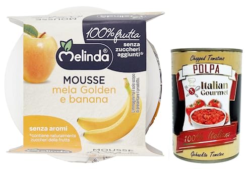 Melinda Mousse Mela Golden e Banana,100% Natürliches Fruchtpüree,Goldenes Apfel-Bananen-Mousse ( 2 x 100g ) + Italian Gourmet Polpa di Pomodoro 400g Dose von Italian Gourmet E.R.