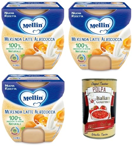 Mellin Merenda Latte e Albicocca al Cucchiaio Milch-Aprikosen-Snack mit Löffel 3x200gr (2x100gr) + Italian Gourmet polpa 400g von Italian Gourmet E.R.