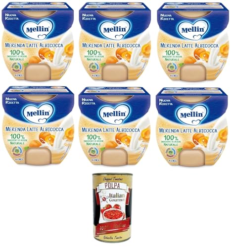 Mellin Merenda Latte e Albicocca al Cucchiaio Milch-Aprikosen-Snack mit Löffel 6x200gr (2x100gr) + Italian Gourmet polpa 400g von Italian Gourmet E.R.