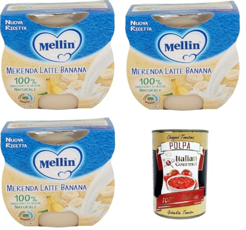 Mellin Merenda Latte e Banana al Cucchiaio Snack Milch und Banane mit Löffel 3x200gr (2x100gr) + Italian Gourmet polpa 400g von Italian Gourmet E.R.