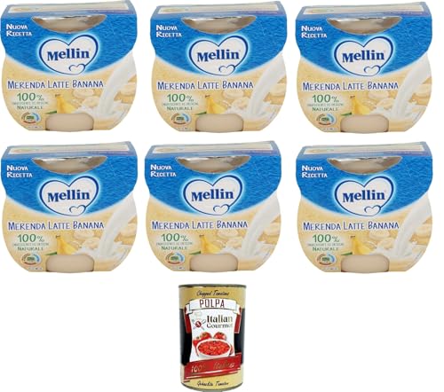 Mellin Merenda Latte e Banana al Cucchiaio Snack Milch und Banane mit Löffel 6x200gr (2x100gr) + Italian Gourmet polpa 400g von Italian Gourmet E.R.