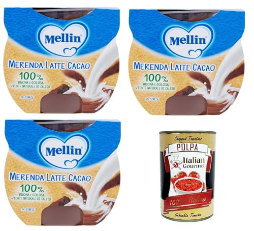 Mellin Merenda Latte e Cacao al Cucchiaio Milch- und Kakaosnack mit Löffel 3x200gr (2x100gr) + Italian Gourmet polpa 400g von Italian Gourmet E.R.