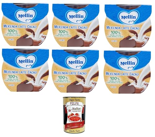 Mellin Merenda Latte e Cacao al Cucchiaio Milch- und Kakaosnack mit Löffel 6x200gr (2x100gr) + Italian Gourmet polpa 400g von Italian Gourmet E.R.