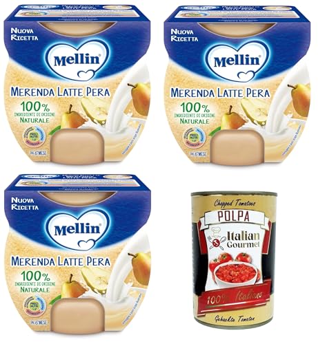 Mellin Merenda Latte e Pera al Cucchiaio Snack Milch und Birne mit Löffel 3x200gr (2x100gr) + Italian Gourmet polpa 400g von Italian Gourmet E.R.