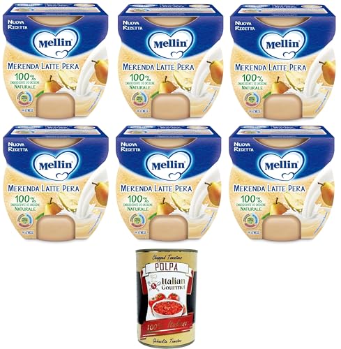 Mellin Merenda Latte e Pera al Cucchiaio Snack Milch und Birne mit Löffel 6x200gr (2x100gr) + Italian Gourmet polpa 400g von Italian Gourmet E.R.