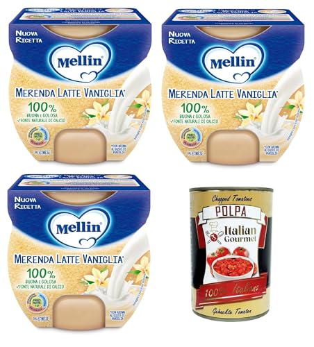 Mellin Merenda Latte e Veniglia al Cucchiaio Snack Milch und Vanille löffelweise 3x200gr (2x100gr) + Italian Gourmet polpa 400g von Italian Gourmet E.R.