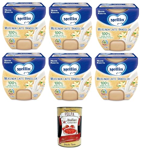 Mellin Merenda Latte e Veniglia al Cucchiaio Snack Milch und Vanille löffelweise 6x200gr (2x100gr) + Italian Gourmet polpa 400g von Italian Gourmet E.R.