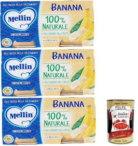 Mellin Omogeneizzato Di Frutta Banana 100% Naturale, 6x 100 g + Italian Gourmet polpa 400g von Italian Gourmet E.R.