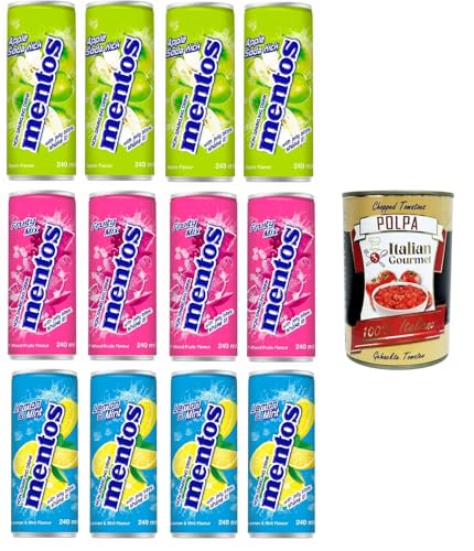 Mentos Drink Testpaket Fruity Mix,Apple Soda Kick,Lemon & Mint und Kokosgeleestückchen, 12x 240 ml + Italian Gourmet polpa 400g von Italian Gourmet E.R.