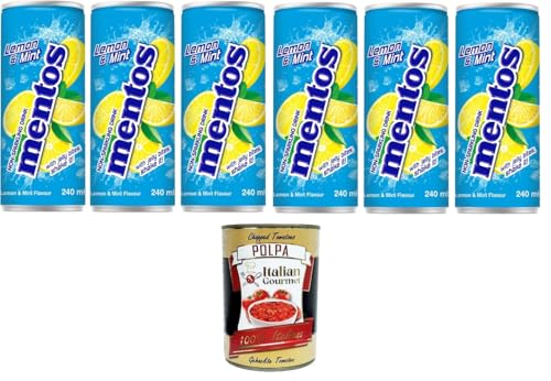 Mentos Lemon & Mint, Erfrischungsgetränk mit Zitronen- und Minzgeschmack und Kokosgeleestückchen, 6x240 ml+ Italian Gourmet polpa 400g von Italian Gourmet E.R.