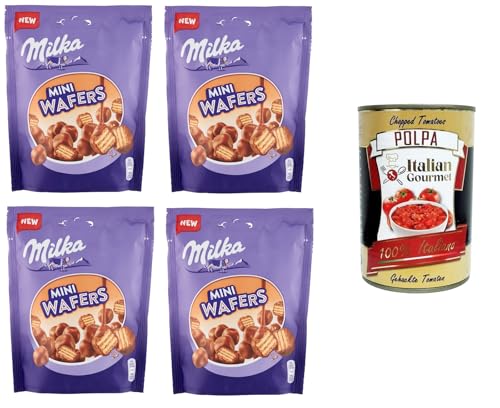 Milka Mini Wafers,Wafer ricoperto di cioccolato al latte delle Alpi Waffel umhüllt von Alpenmilchschokolade 4x110gr + Italian Gourmet polpa 400g von Italian Gourmet E.R.