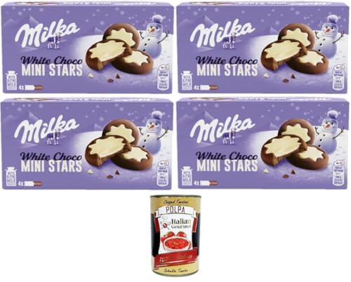 Milka White Choco Mini Stars,Weiße Schoko-Ministerne, 4x150 gr+ Italian Gourmet Polpa di Pomodoro 400g von Italian Gourmet E.R.