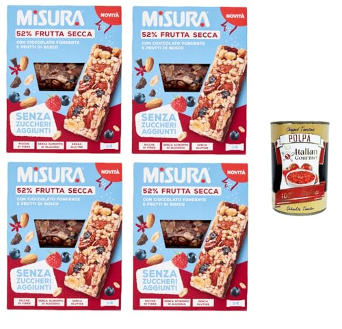 Misura Barretta con Frutta Secca, Cioccolato Fondente e Frutti di BoscoRiegel mit Trockenfrüchten, dunkler Schokolade und Beeren | Ohne Zuckerzusatz 4x120gr + Italian Gourmet polpa 400g von Italian Gourmet E.R.