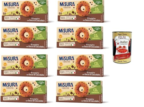 Misura Ciambelline con Gocce di Cioccolato Fibrextra Donuts mit Fibrextra-Schokoladenstückchen abmessen | 100% Vollkornmehl | Reich an Ballaststoffen 8x230gr + Italian Gourmet polpa 400g von Italian Gourmet E.R.