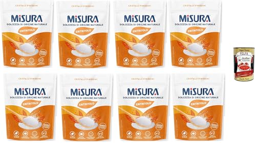 Misura Eritritolo Süßstoff in sehr feinen Kristallen, Zuckerersatz, kalorienfrei, glutenfrei, natürlichen Ursprungs, veganer Süßstoff, Packung, 8x 370 g + Italian Gourmet polpa 400g von Italian Gourmet E.R.