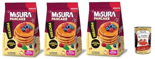 Misura Protein Pancake, Proteinreiche Pfannkuchen, 3x 200g Packung, Jede Packung enthält 8 Einzelportionen, zum Verzehr bereit + IItalian Gourmet polpa 400g von Italian Gourmet E.R.