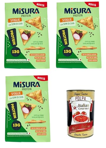 Misura Protein Sfoglie con semi di Chia Protein-Puffs mit Chia-Samen abmessen 3x 170gr + Italian Gourmet Polpa di Pomodoro 400g von Italian Gourmet E.R.