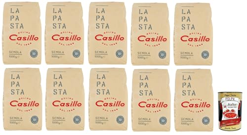 Molino Casillo, Semola di Grano Duro "La pasta", Hartweizengrieß, 100% italienisch, ideal für die Vorbereitung einer Pasta mit einem authentischen Geschmack 10x 1kg + Italian Gourmet polpa 400g von Italian Gourmet E.R.