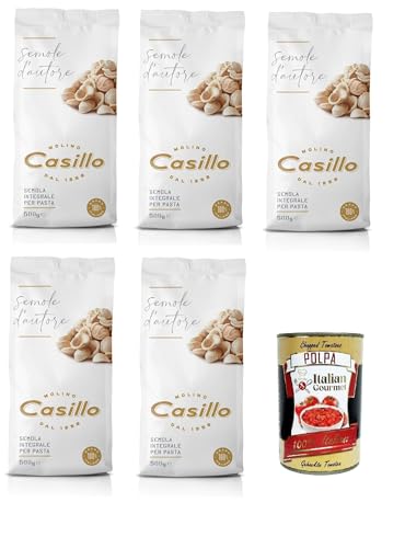 Molino Casillo Semola D'Autore Farina di semola rimacinata integrale per pasta Vollkorn-Grießmehl für Nudeln 5x500gr + Italian Gourmet polpa 400g von Italian Gourmet E.R.