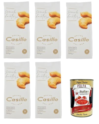 Molino Casillo Semola D'Autore Farina di semola rimacinata per Panzerotti e Fritti Nachgemahlenes Grießmehl für Panzerotti und frittierte Speisen 5x500gr + Italian Gourmet polpa 400g von Italian Gourmet E.R.