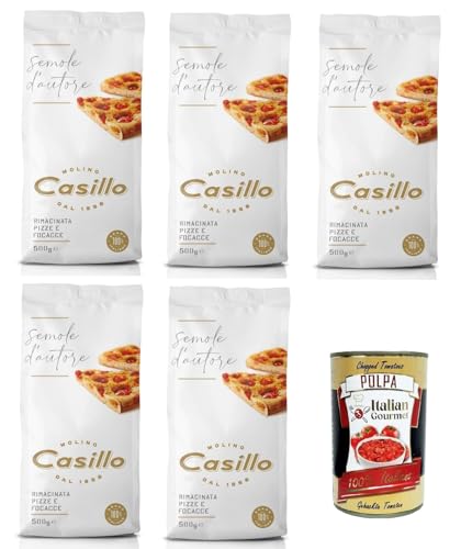 Molino Casillo Semola D'Autore Farina di semola rimacinata per Pizze e Focacce Gemahlenes Grießmehl für Pizzen und Focaccia 5x500gr + Italian Gourmet polpa 400g von Italian Gourmet E.R.