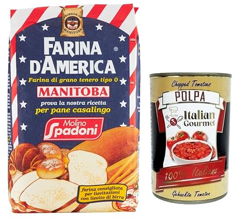 Molino Spadoni Farina Mehl Typ 0 vom amerikanischen Typ Manitoba,Ideal für Brot, Pizza, Focaccia, Kuchen, Kekse und Desserts,1Kg + Italian Gourmet Polpa di Pomodoro 400g Dose von Italian Gourmet E.R.