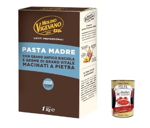 Molino Vigevano, Pasta Madre con grano antico Risciola e germe di grano vitale, Mutter Pasta mit Antiquitätenweizen -Rikscha und Steingasse Vital Weizenkeise 1kg + Italian Gourmet polpa 400g von Italian Gourmet E.R.