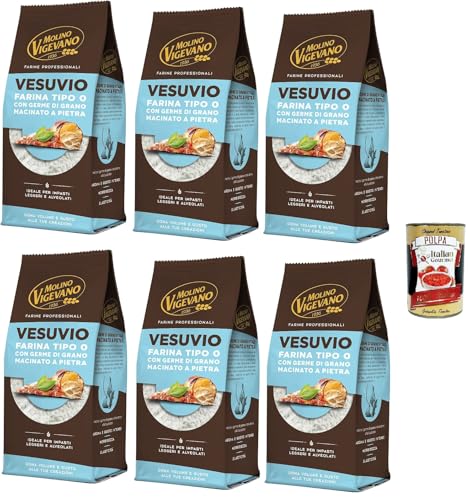 Molino Vigevano Farina Typ "0" Mehl, Vesuvio für hohe, weiche neapolitanische Pizza. 6 Packung mit 500 g + Italian Gourmet polpa 400g von Italian Gourmet E.R.