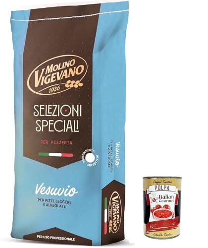 Molino Vigevano Farina Typ "0" Mehl, Vesuvio für hohe, weiche neapolitanische Pizza. Packung mit 10 kg + Italian Gourmet polpa 400g von Italian Gourmet E.R.