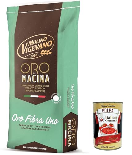 Molino Vigevano Oro Fibra 1, Mehl "Typ 1", langes Sauerteig, ideal für herzhafte und Desserts. Professionelle Mehl. Packung von 10 kg von Italian Gourmet E.R.