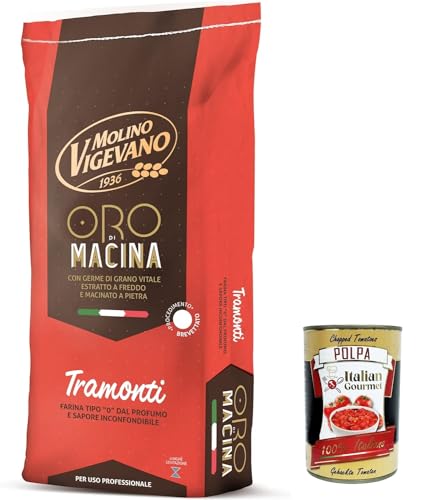 Molino Vigevano Tramonti Oro, Mehl "Typ" 0, Langer Sauerteig, ideal für herzhafte. Packung von 10 kg + Italian Gourmet polpa 400g von Italian Gourmet E.R.