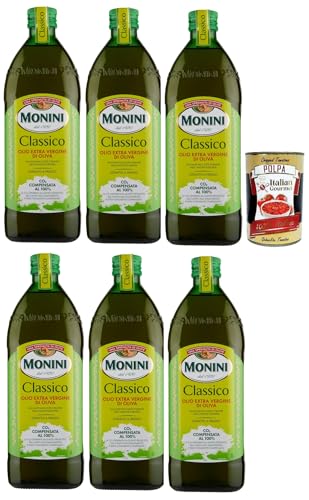 Monini Classico Olio Extra Vergine di Oliva, Extra Natives Olivenöl, Hochwertiges natives Olivenöl extra, das durch mechanische Verfahren aus Oliven gewonnen wird, 6x 1L + Italian Gourmet polpa 400g von Italian Gourmet E.R.