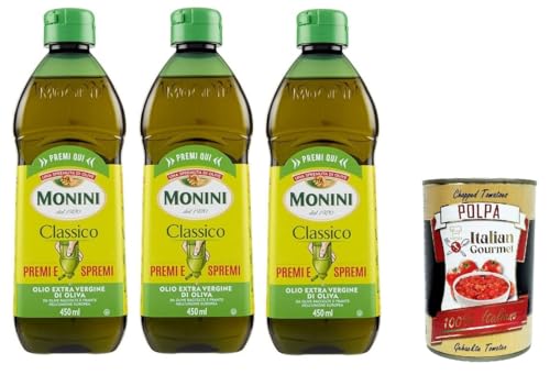 Monini Classico Premi e Spremi Olio Extra Vergine di Oliva Squeeze Natives Olivenöl Extra PET 3x 450ml+ Italian Gourmet Polpa di Pomodoro 400g von Italian Gourmet E.R.