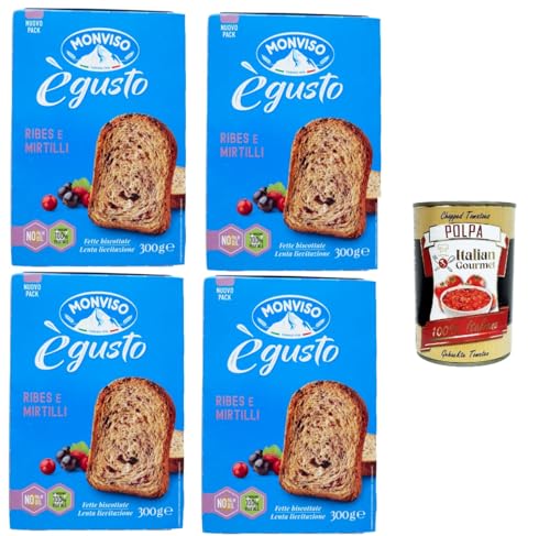 Monviso Fette Biscottate con Ribes e Mirtilli Zwieback mit Johannisbeeren und Blaubeeren 4x300gr+ Italian Gourmet polpa 400g von Italian Gourmet E.R.