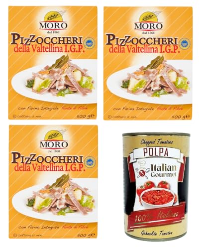 Moro dal 1868- Pizzoccheri della Valtellina I.G.P. Mit Vollkornmehl, Ballaststoffquelle 3x 500gr + Italian Gourmet Polpa 400g von Italian Gourmet E.R.