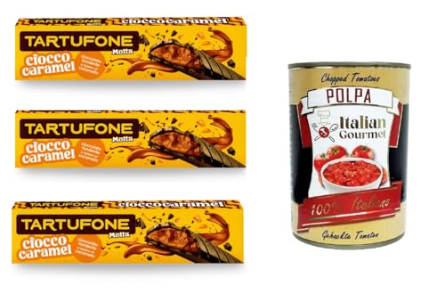 Motta Tartufone Ciocco Caramel Barra Cioccolato Fondente e Caramello Ciocco Karamell-Riegel aus dunkler Schokolade und Karamell, 3x 150 g + Italian Gourmet polpa 400g von Italian Gourmet E.R.