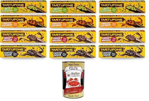 Motta Tartufone Ciocco Testpaket Pistacchio,Noir,Caramel,Nocciola Pistazienschokolade,Noir-Schokolade,Karamellschokolade,Haselnussschokolade 12x 150gr+Italian Gourmet polpa 400g von Italian Gourmet E.R.