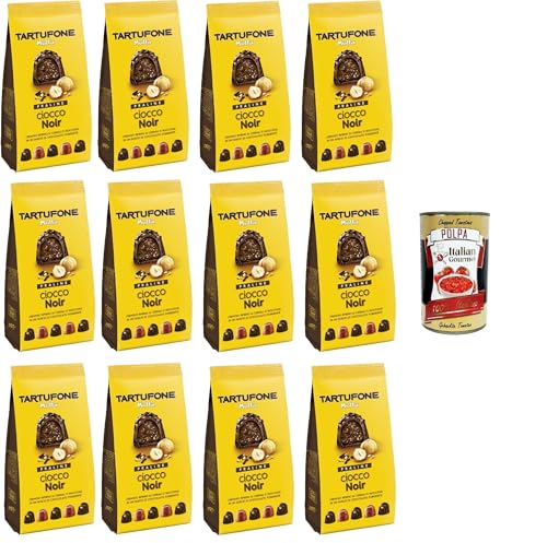 Motta Tartufone CioccoNoir Praline Cioccolato Fondente con Ripieno ai Cereali e Nocciole CioccoNoir Praline aus dunkler Schokolade mit Getreide-und Haselnussfüllung,12x150g+ Italian Gourmet polpa 400g von Italian Gourmet E.R.