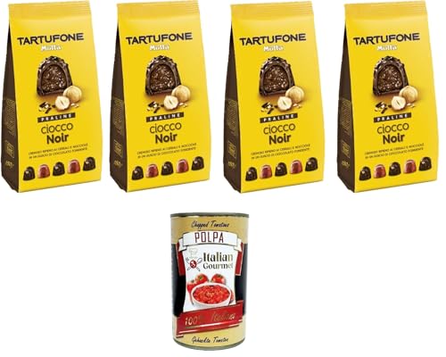 Motta Tartufone CioccoNoir Praline Cioccolato Fondente con Ripieno ai Cereali e Nocciole CioccoNoir Pralinen aus dunkler Schokolade mit Getreide-und Haselnussfüllung,4x150g+ Italian Gourmet polpa 400g von Italian Gourmet E.R.