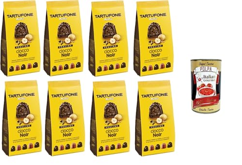 Motta Tartufone CioccoNoir Praline Cioccolato Fondente con Ripieno ai Cereali e Nocciole CioccoNoir Pralinen aus dunkler Schokolade mit Getreide-und Haselnussfüllung,8x150g+ Italian Gourmet polpa 400g von Italian Gourmet E.R.