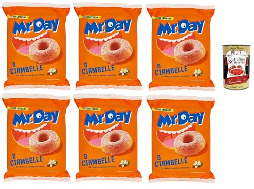 Mr.Day - Ciambelle mit natürlicher Vanille aus Beeren, laktosefreier und palmölfreier Snack, ideal zum Frühstück, Snack oder Nachmittag, 6x 320 gr + Italian Gourmet polpa 400g von Italian Gourmet E.R.