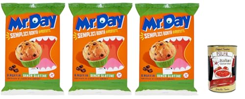 Mr.Day - Glutenfreie Muffins mit dunklen Schokoladennuggets, laktosefreier und palmölfreier Snack, ideal zum Frühstück, Snack oder Kuchen, Gluten free, 3x 252 gr + Italian Gourmet polpa 400g von Italian Gourmet E.R.