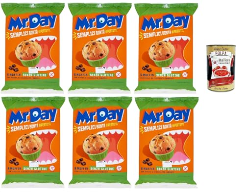 Mr.Day - Glutenfreie Muffins mit dunklen Schokoladennuggets, laktosefreier und palmölfreier Snack, ideal zum Frühstück, Snack oder Kuchen, Gluten free, 6x 252 gr + Italian Gourmet polpa 400g von Italian Gourmet E.R.