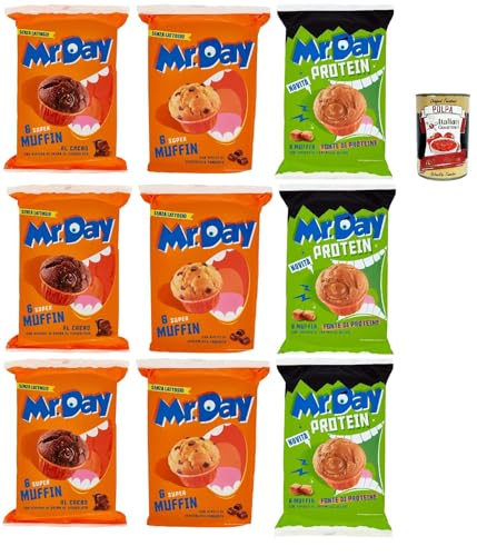 Mr.Day Muffin Testpaket- Kakao - Schokolade und gesalzenes Karamell, laktosefreier und palmölfreier Snack, ideal zum Frühstück, Snack oder Nachmittag, 12x 300 gr + Italian Gourmet polpa 400g von Italian Gourmet E.R.