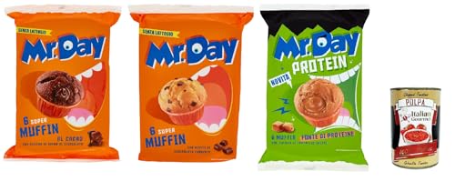 Mr.Day Muffin Testpaket- Kakao - Schokolade und gesalzenes Karamell, laktosefreier und palmölfreier Snack, ideal zum Frühstück, Snack oder Nachmittag, 3x 300 gr + Italian Gourmet polpa 400g von Italian Gourmet E.R.